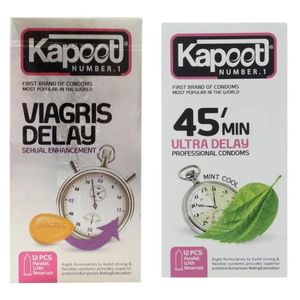 کاندوم تاخیری کاپوت مدل 45min بسته 12 عددی به همراه کاندوم ویاگرا کاپوت مدل Diagris Delay بسته 12 عددی