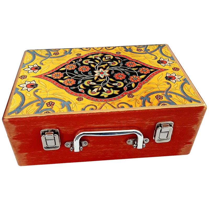جعبه هدیه چوبی مدل چمدان طرح کاشی سنتی کد WS120