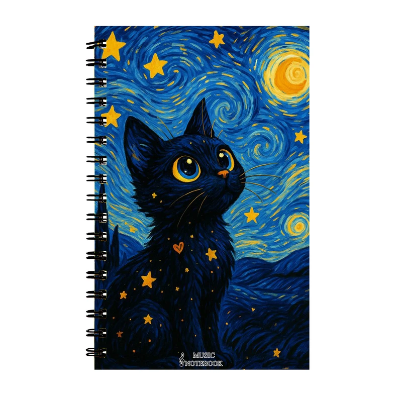 دفتر نت موسیقی 40 برگ مدل گربه شب پرستاره کد 02