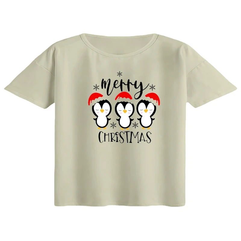 کراپ تی‌شرت آستین کوتاه زنانه مدل پنگوئن کریسمس کد 8