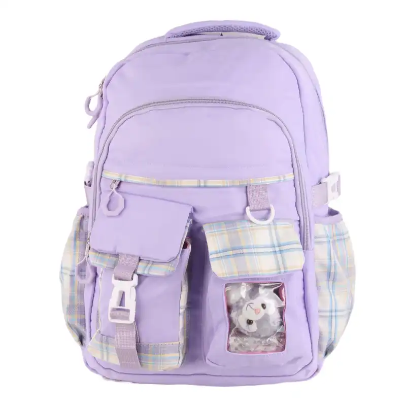 کوله پشتی طرح چهارخونه کد 3814 به همراه کیف غذا