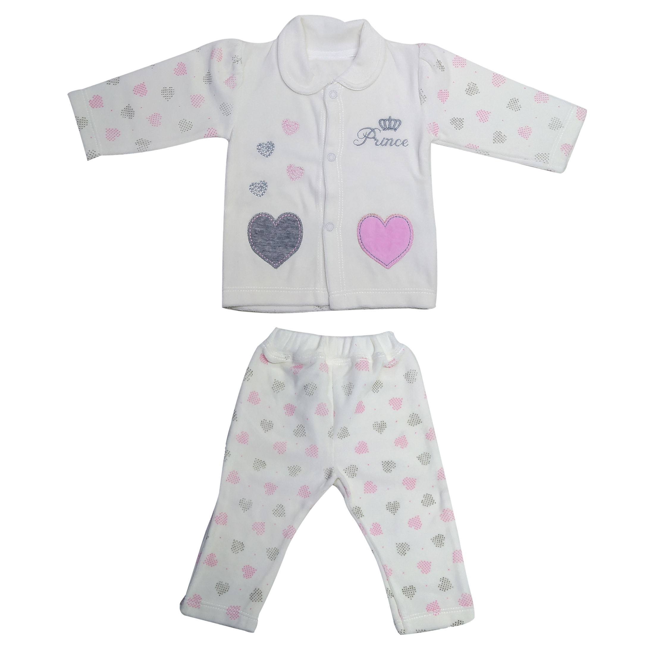 ست سویشرت و شلوار نوزادی مدل قلب پرنسس رنگ صورتی