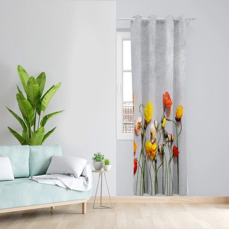 پرده طرح گل لاله مدل مخمل پانچی کد 4123 z سایز 140x200 سانتی متر