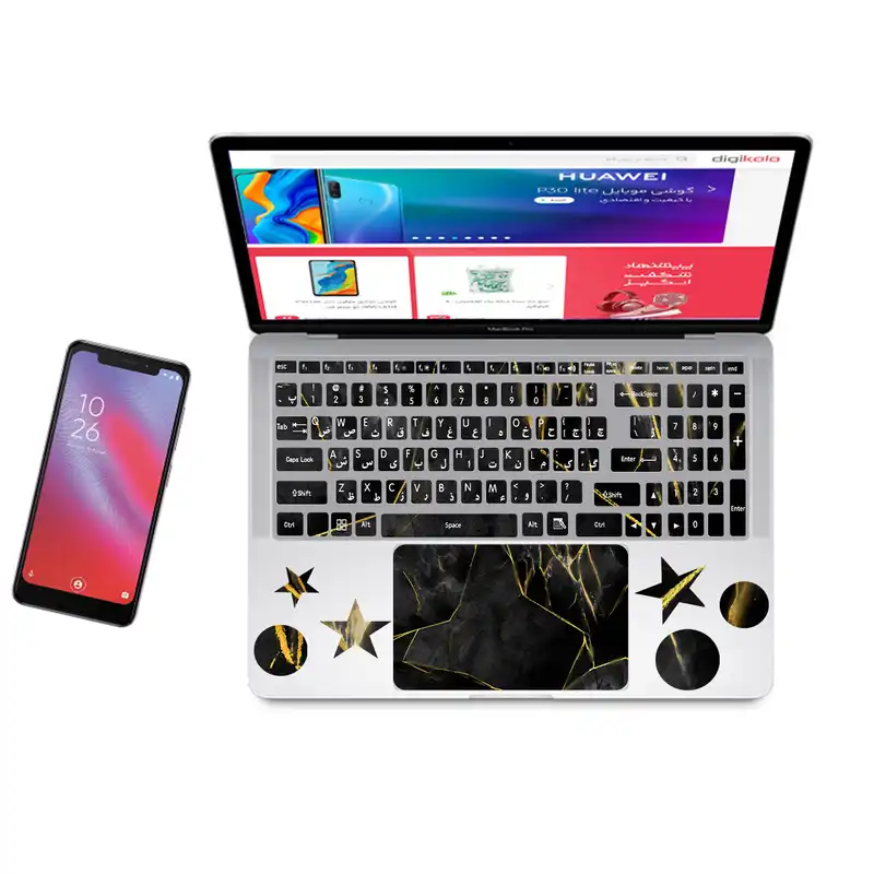 استیکر لپ تاپ راتیانا مدل BG_marble 04  مناسب برای لپ تاپ 15 تا 17 اینچ به همراه برچسب حروف فارسی کیبورد