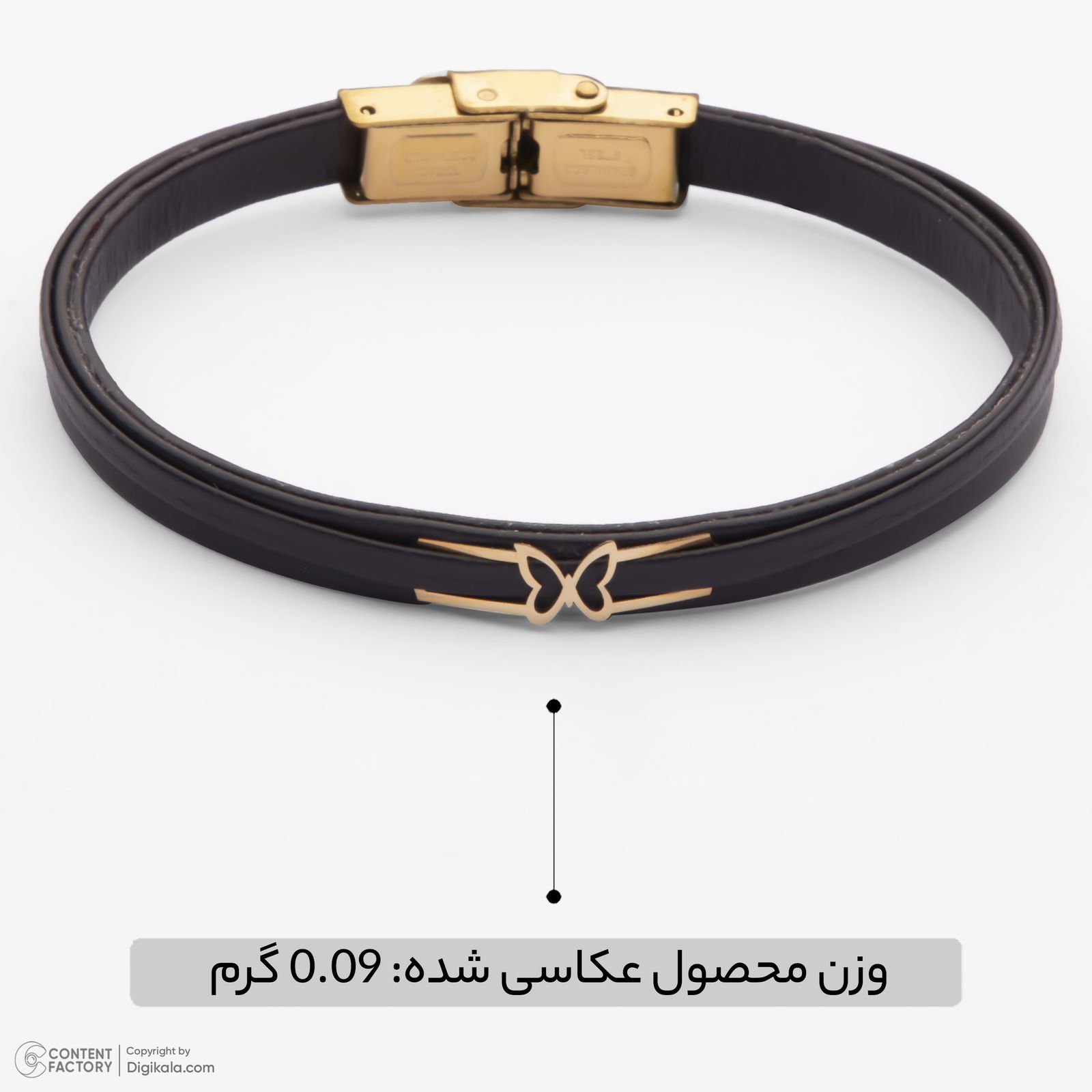 دستبند طلا 18 عیار زنانه با بند چرمی وی گالری مدل پروانه کد LBA9125 -  - 2