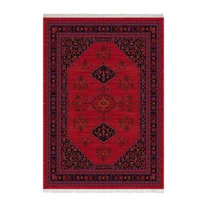 فرش ماشینی 1000 شانه زانیس زمینه قرمز لاکی حاشیه سرمه ای مدل چاپی