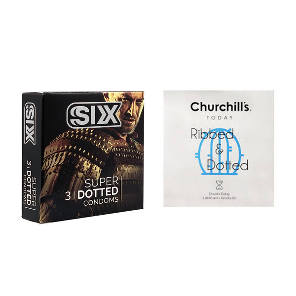 کاندوم چرچیلز مدل Ribbed & Dotted بسته 3 عددی به همراه کاندوم سیکس مدل خاردار بسته 3 عددی