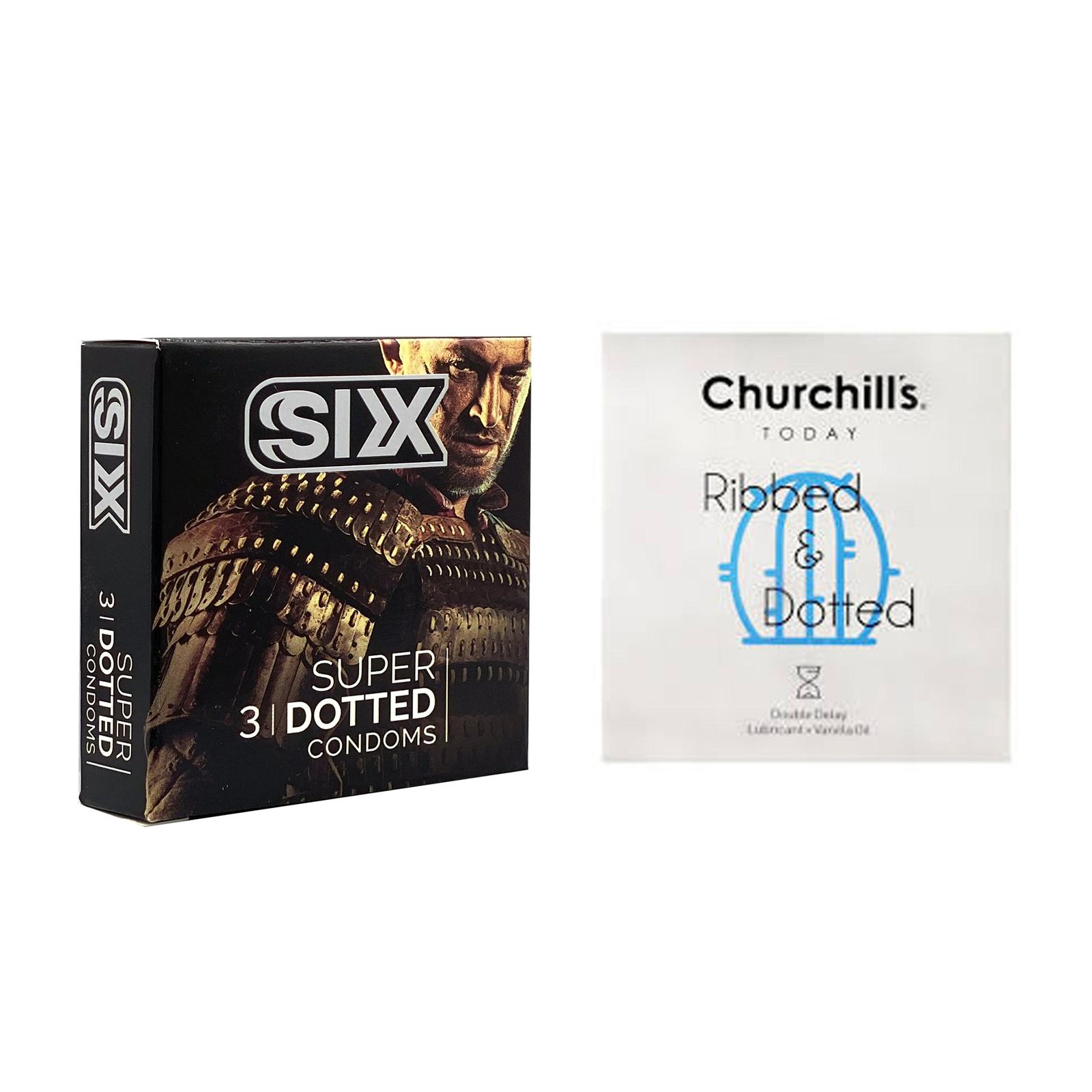 کاندوم چرچیلز مدل Ribbed & Dotted بسته 3 عددی به همراه کاندوم سیکس مدل خاردار بسته 3 عددی -  - 1