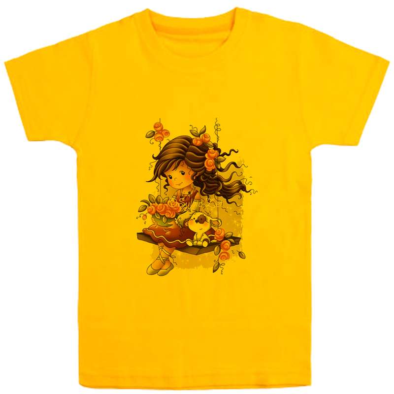 تی شرت آستین کوتاه دخترانه مدل دختروتاپ D76 رنگ زرد