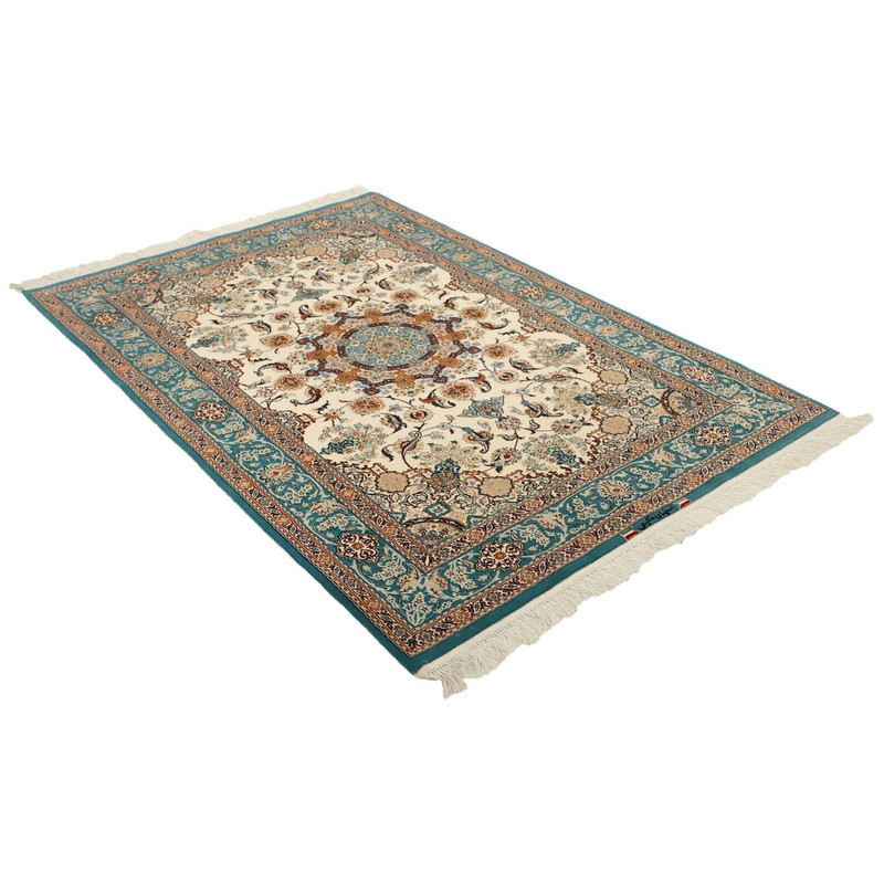 فرش دستبافت دو و نیم متری حکیمی مدل اصفهان چله و گل ابریشم کد 597501