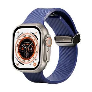 بند مسیر مدل Silicone Magnetic Clasp مناسب برای اپل واچ سری 1/2/3/4/5/6/7/8/9/ SE / ULTRA / ULTRA 2 سایز 42/44/45/49 میلی متری