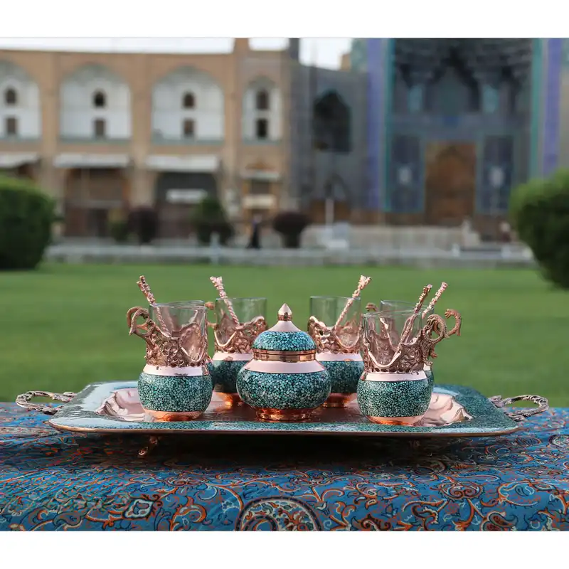 سرویس چای خوری 8 پارچه فیروزه کوبی کد 112