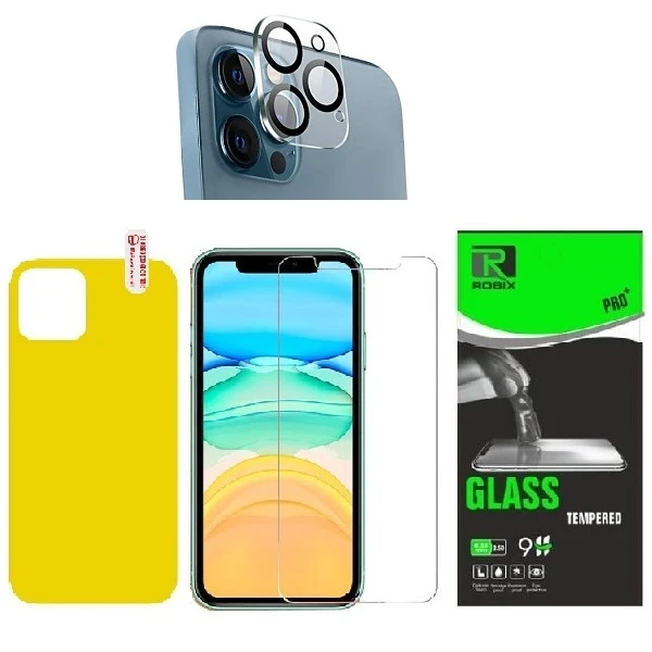 محافظ صفحه نمایش روبیکس مدل SA-IP12promax مناسب برای گوشی موبایل اپل iphone 12Promax به همراه محافظ لنز دوربین ومحافظ پشت گوشی