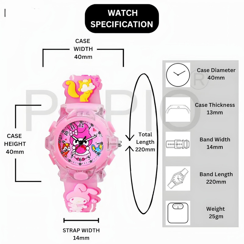 ساعت مچی عقربه ای دخترانه مدل کوارتز بند سیلیکونی چراغدار طرح ملودی