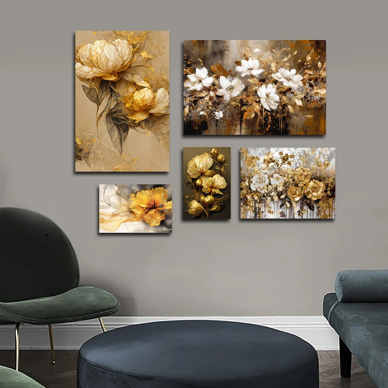 تابلو شاسی بکلیت طرح نقاشی مدرن گل مدل SH-1593 مجموعه 5 عددی