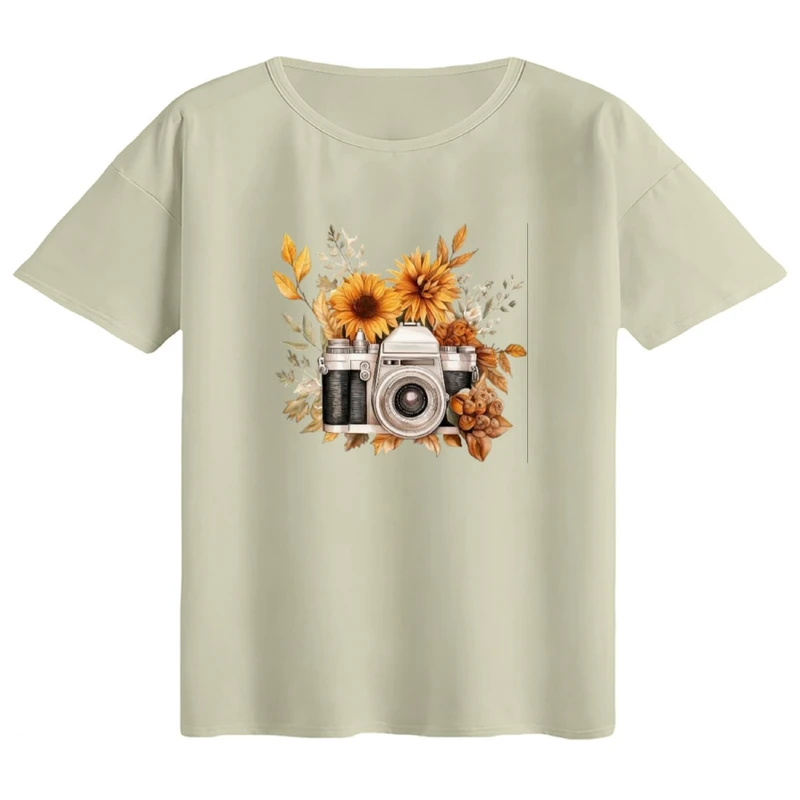 تی‌شرت اورسایز آستین کوتاه زنانه مدل باکسی طرح دوربین عکاسی