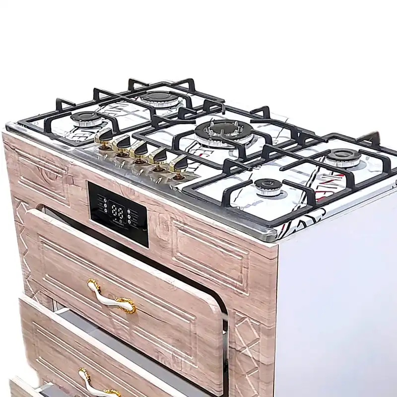 اجاق گاز 5 شعله هاکان مدل اجاق گاز سه کشو صفحه استیل بوش