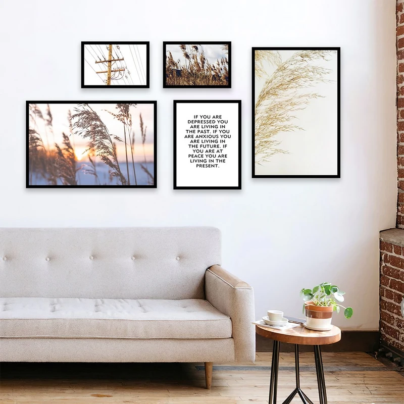 تابلو بکلیت مدل طرح گل نی و جمله انگیزشی B-1007  مجموعه 5 عددی