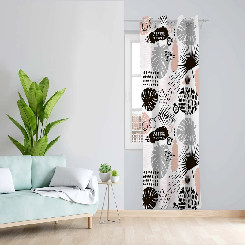 پرده طرح برگ انجیری مدل مخمل پانچی کد 5550R z سایز 140x200 سانتی متر