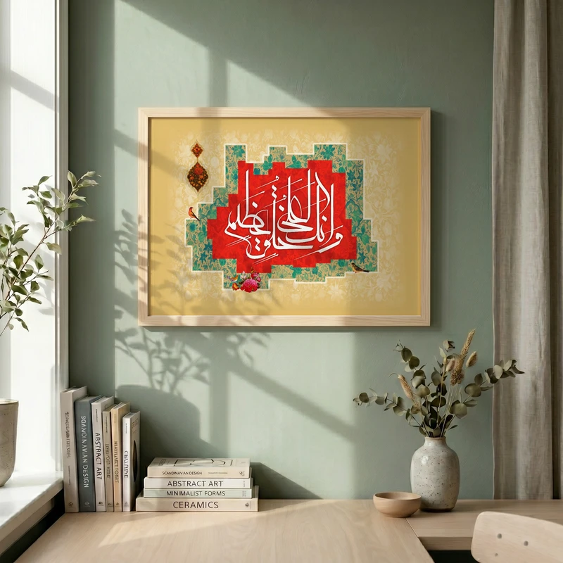 تابلو طرح و انک لعلی خلق عظیم مدل G14864 فریم کرم روشن