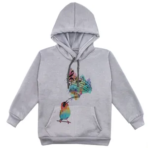 هودی دخترانه مدل آواز بلبل کد F107 رنگ طوسی