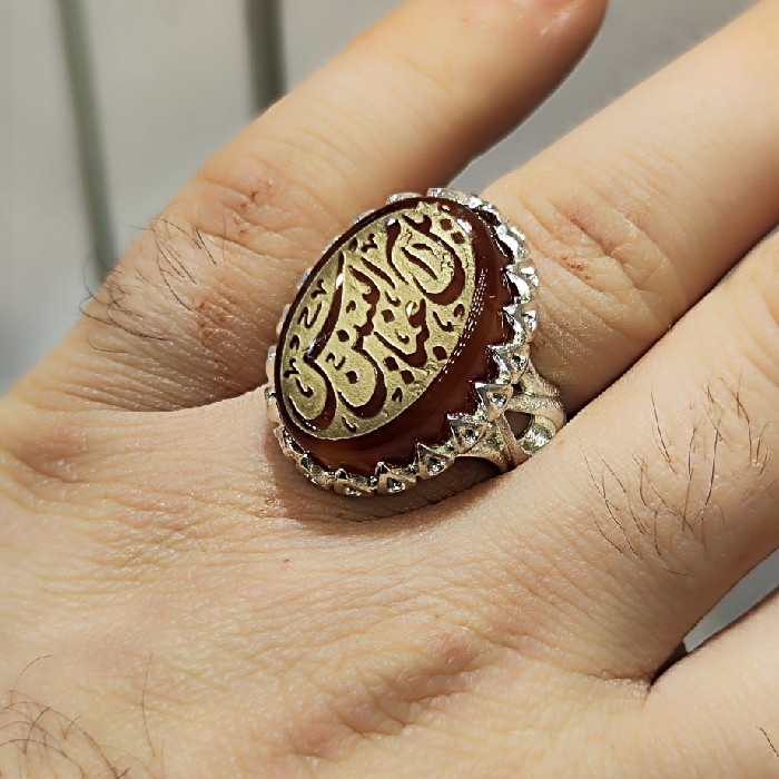 انگشتر مردانه مدل سنگ عقیق خطی کد ۹۳۰۰