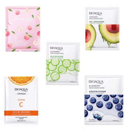 ماسک صورت بایو آکوا مدل ورقه‌ای وزن 25 گرم بسته 5 عددی