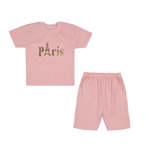 ست تی شرت و شلوارک دخترانه مدل پاریس کد 3355