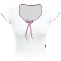 کراپ&zwnj; تی&zwnj;شرت آستین کوتاه زنانه دل آویز مدل H346