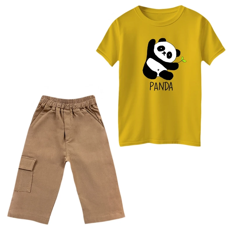 ست تی‌شرت و شلوارک پسرانه مدل پاندا و برگ