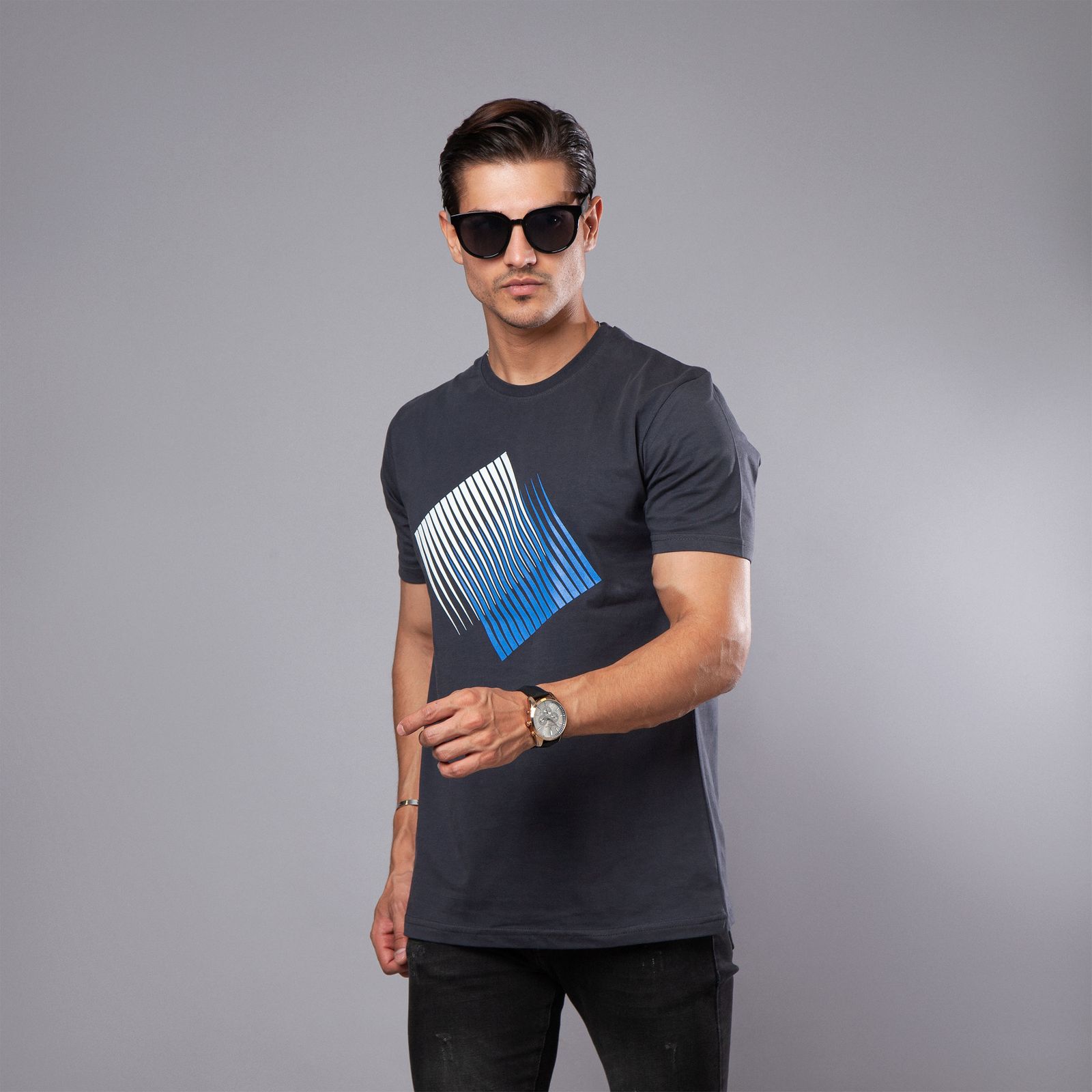 تی شرت آستین کوتاه مردانه باینت مدل 537-2 رنگ دودی