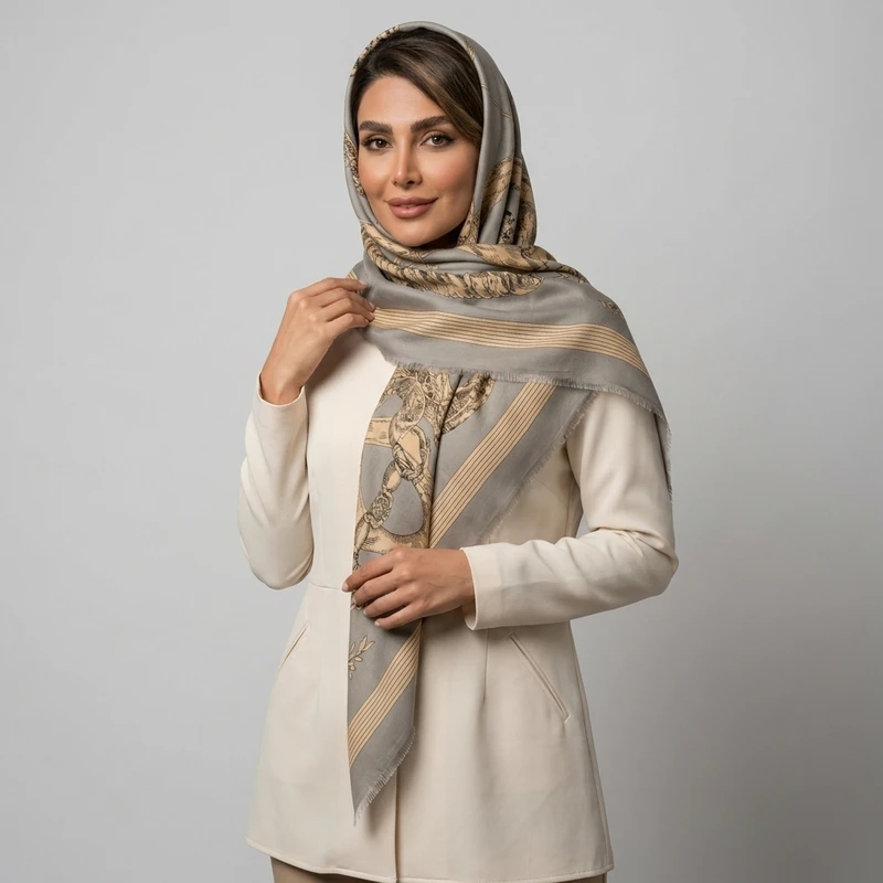 روسری نخ زنانه مدل زنجیری با طول و عرض 140×140 سانتی‌متر