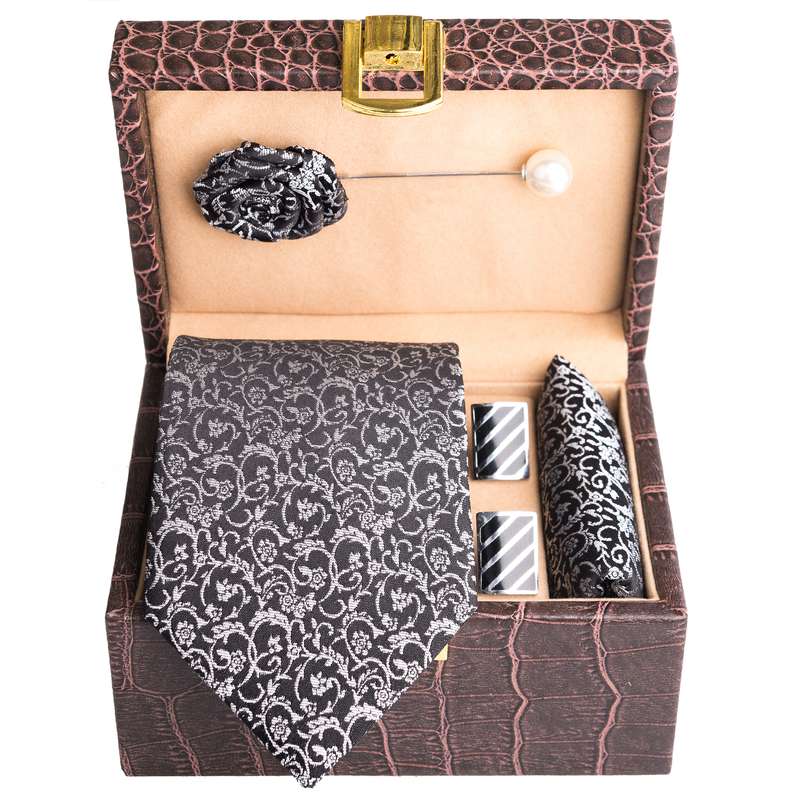 ست کراوات و دستمال جیب و گل کت مردانه جیان فرانکو روسی مدل GF-F2327RE-BOX 