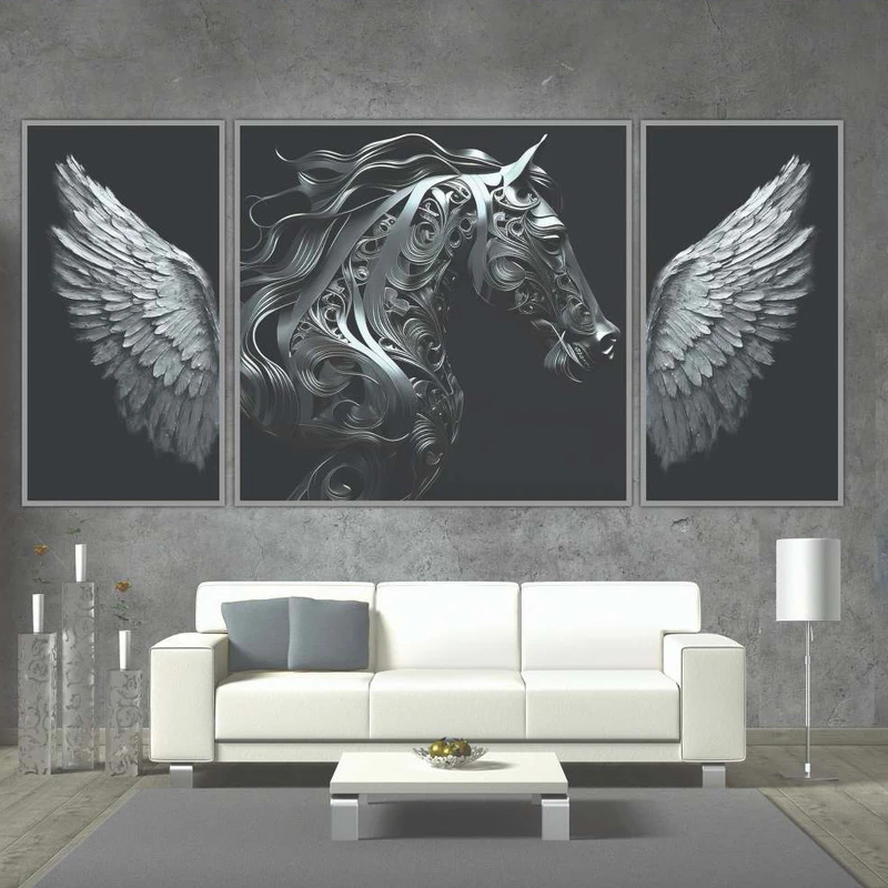 تابلو بکلیت طرح دیجیتال آرت مدرن SI-1996 فریم نقره ای مجموعه 3 عددی