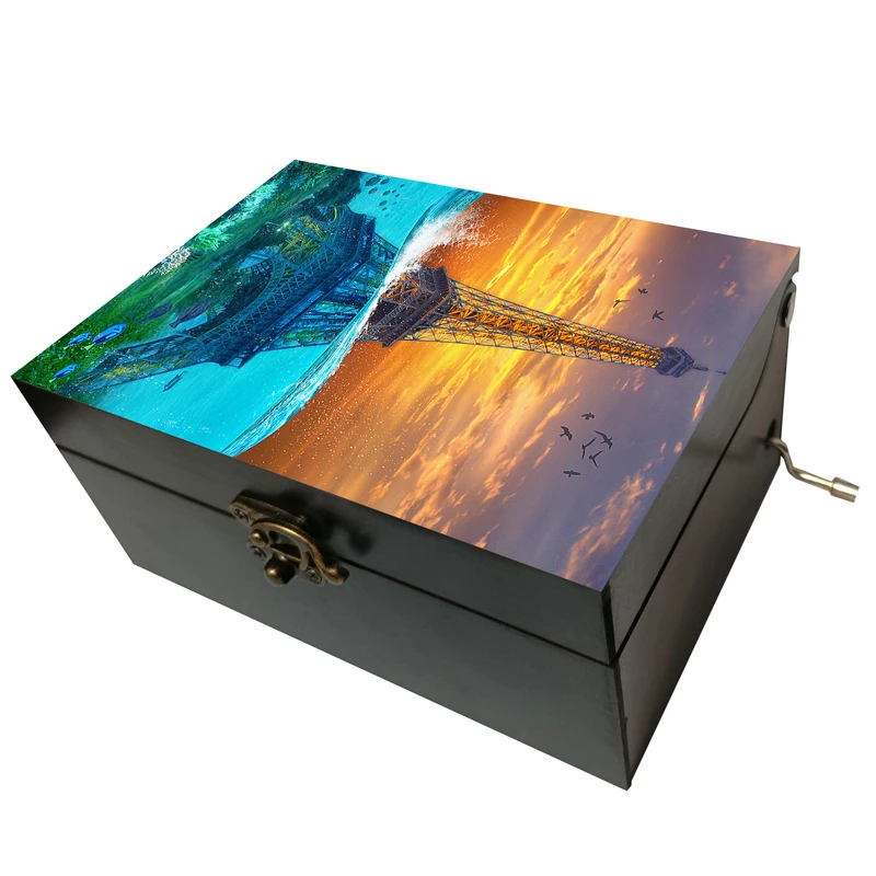 جعبه موزیکال مدل هندلی طرح برج ایفل و ماهی در دریا و پرنده کد T1024