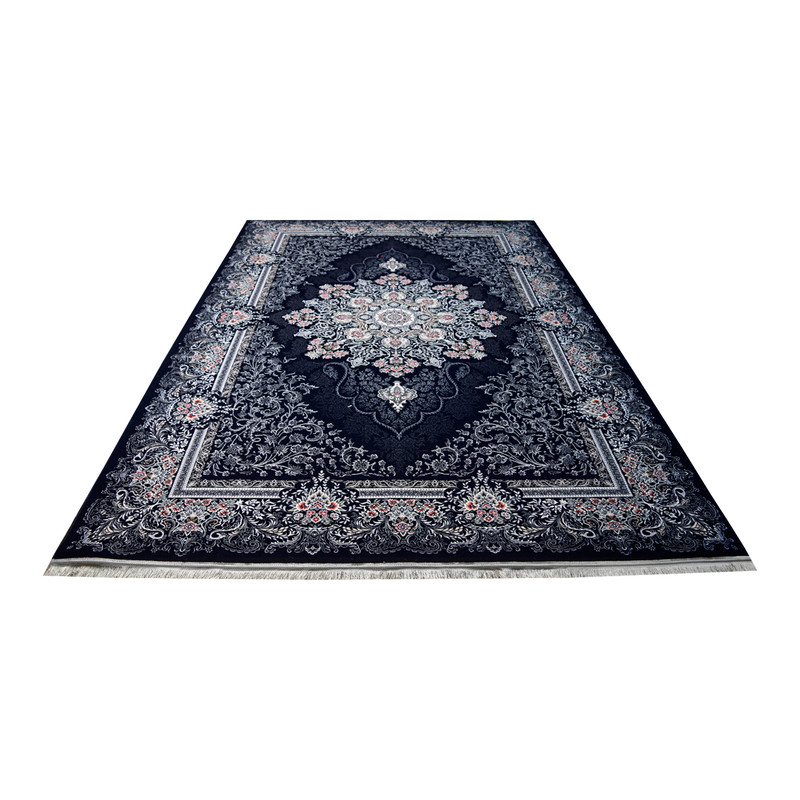 فرش ماشینی 700 شانه سهند زمینه سرمه‌ای حاشیه ذغالی مدل VT00.DI