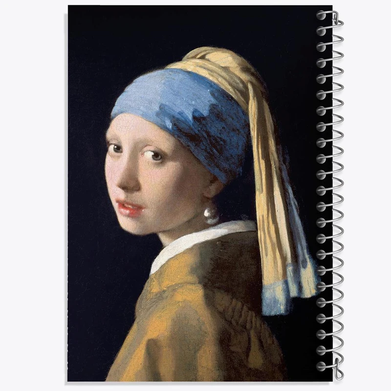 دفتر مشق 50 برگ خندالو مدل دختری با گوشواره مروارید اثر یوهاتس ورمیر  کد 23347