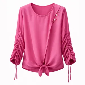 بلوز آستین بلند یقه گرد زنانه مدل گره ای 632