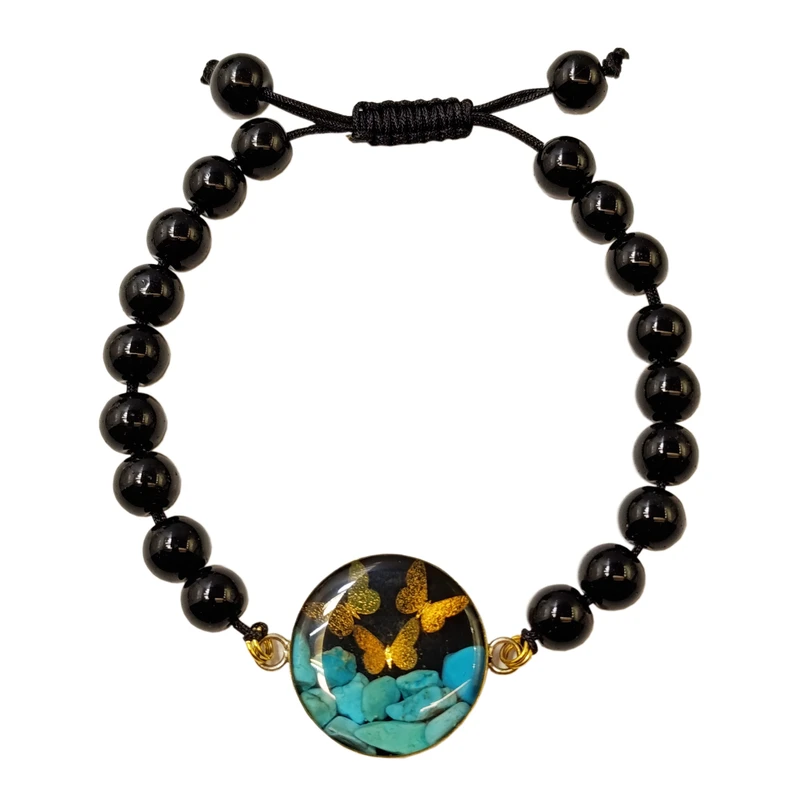 دستبند سنگی زنانه آلتین هنر مدل روکش طلا سه پروانه