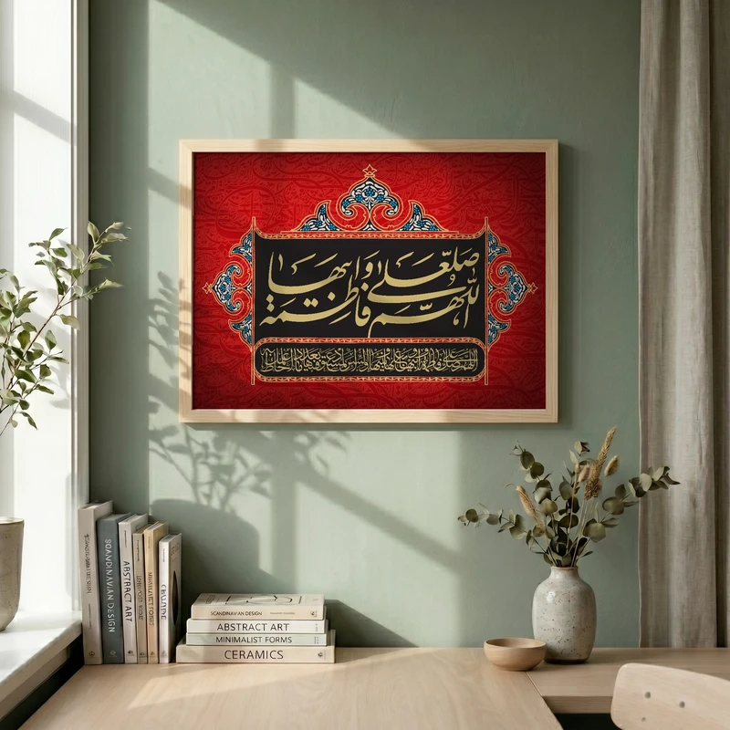 تابلو طرح اللهم صل علی فاطمه و ابیها مدل G14047 فریم کرم روشن