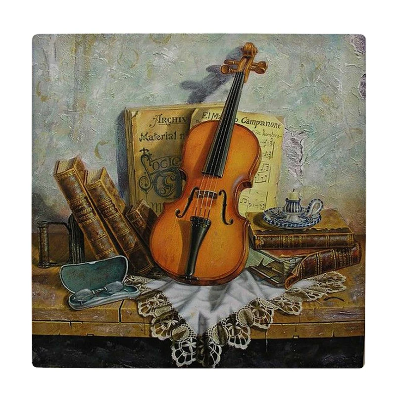   زیر لیوانی  طرح نقاشی ویولن و کتاب ها کد    6229636_5818