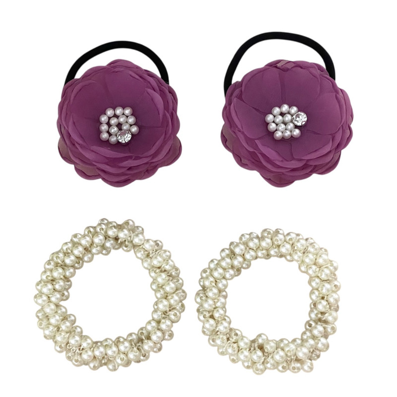 کش مو دخترانه مدل گل حریر و مروارید K11 بسته 4 عددی