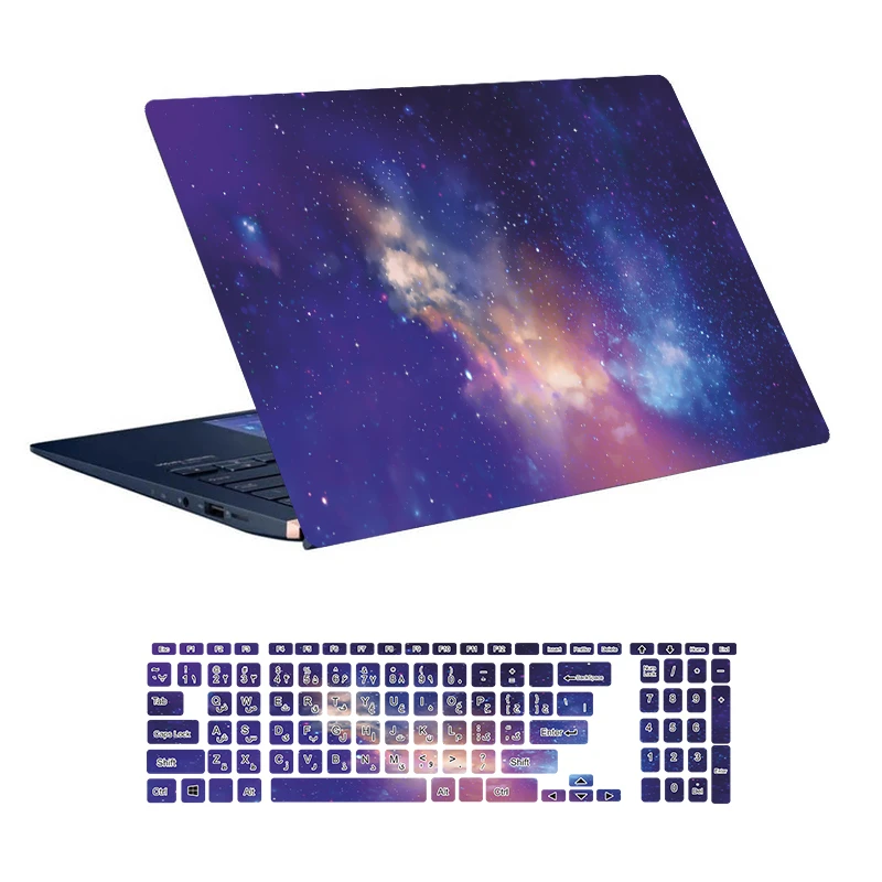 استیکر لپ تاپ توییجین و موییجین طرح space کد 52 مناسب برای لپ تاپ 15.6 اینچ به همراه برچسب حروف فارسی کیبورد 