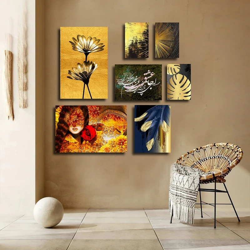 تابلو شاسی بکلیت طرح گل و شعر ایرانی و برگ انجیری مدل SH-2522 مجموعه 7 عددی