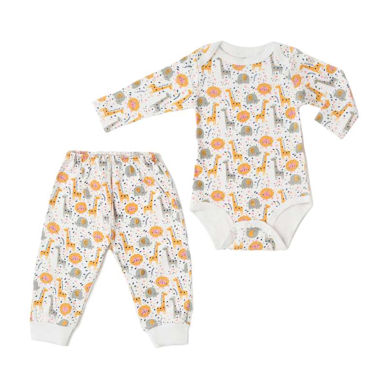 ست بادی آستین بلند و شلوار نوزادی کارترز مدل حیوانات
