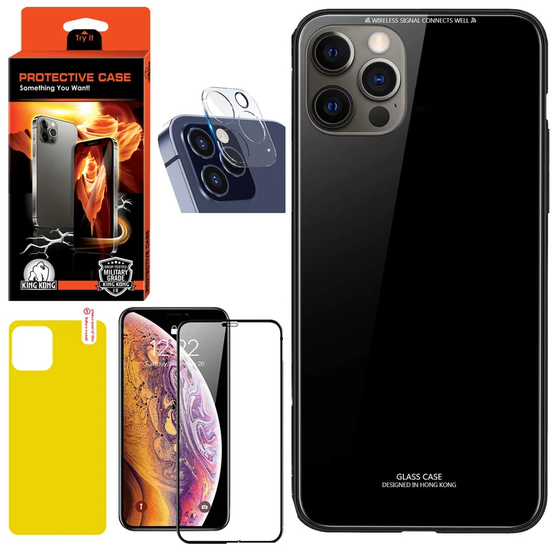 کاور کینگ کونگ مدل CVRGLS-II مناسب برای گوشی موبایل اپل Iphone 12 Pro Max به همراه محافظ صفحه نمایش و محافظ لنز دوربین و محافظ پشت گوشی