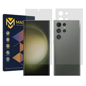 Master Resistant model transparent screen protector suitable for Samsung Galaxy S23 Ultra mobile phone along with the back protector