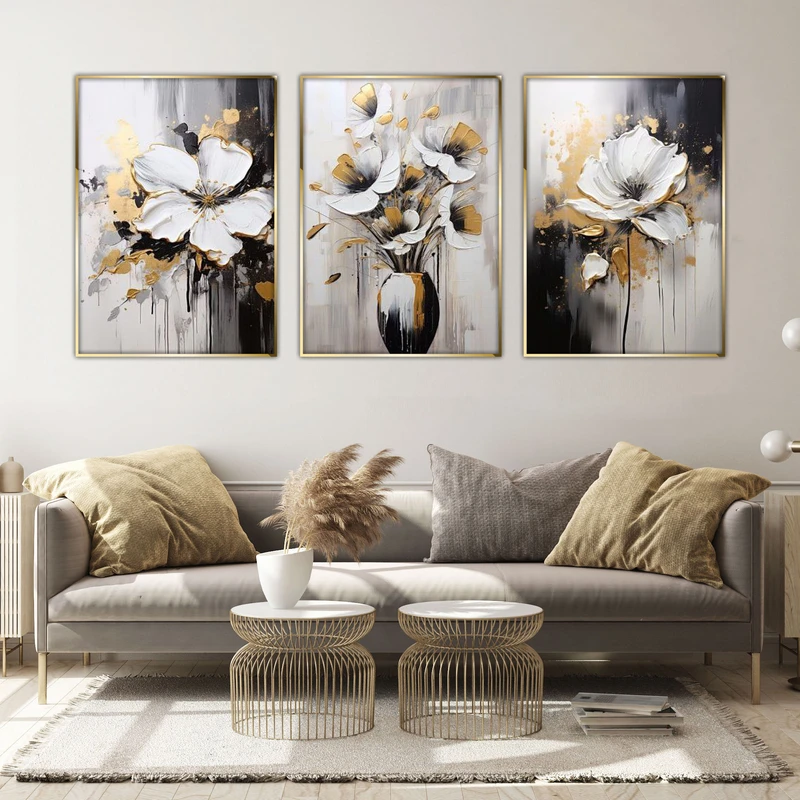 تابلو آتریسا طرح گل مدرن مدل AT00648 مجموعه 3 عددی