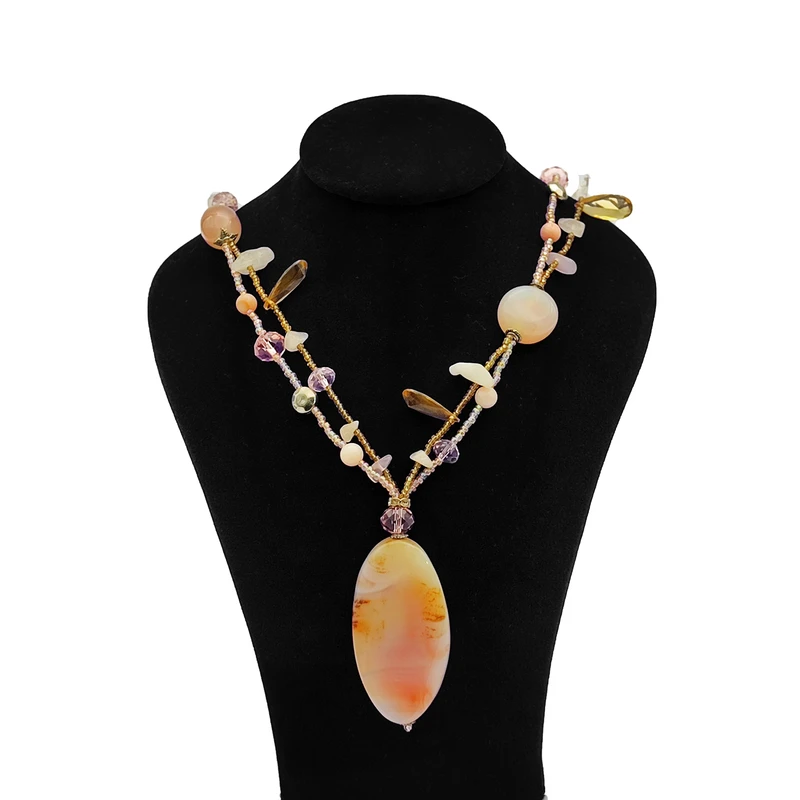 گردنبند زنانه مدل سنگ رز کوارتز