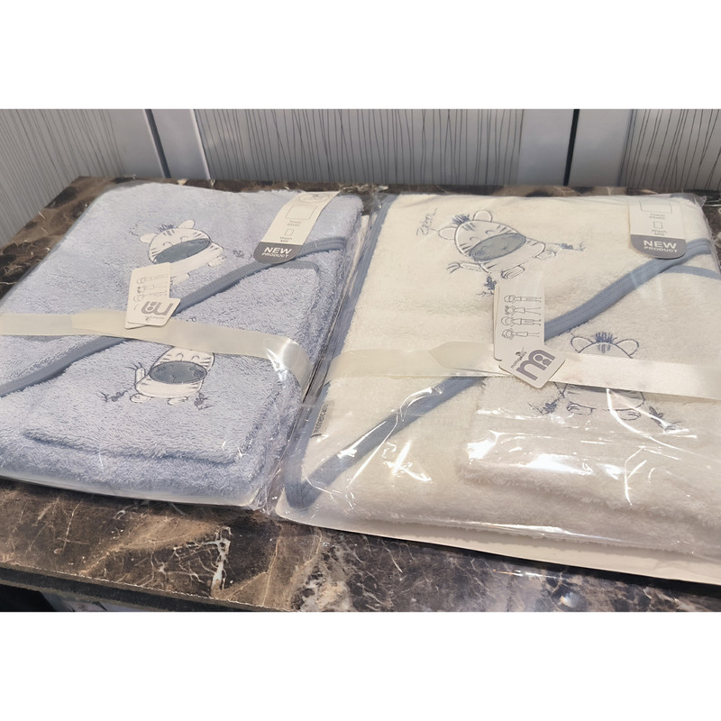 ست حوله نوزادی مادرکر طرح گلدوزی مدل ZEBRA مجموعه 2 عددی